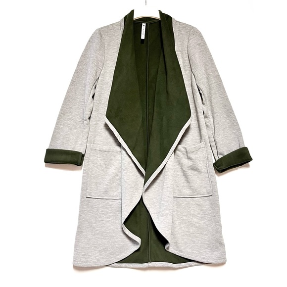 Fabletics Moscow Coat Womens SZ Medium Soft Cozy Terry Fleece Gray Midi Coatigan - Picture 5 of 14